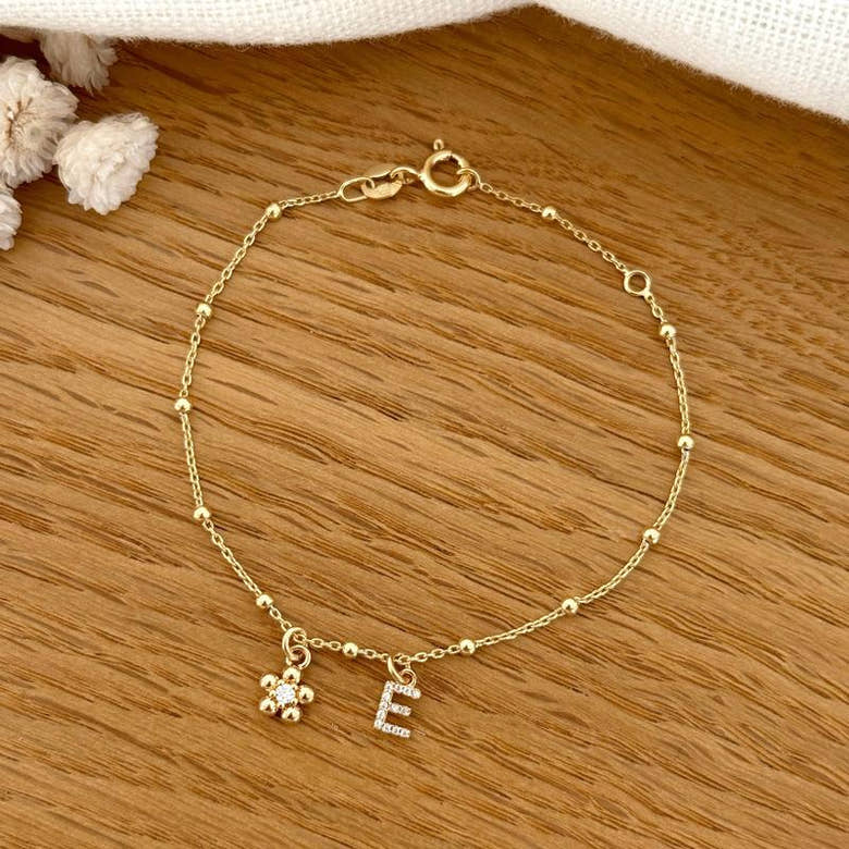 Bracelet "Luce" fleur plaqué or, vue 2