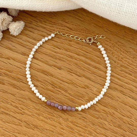 Bracelet "Emilda" quartz rose plaqué or