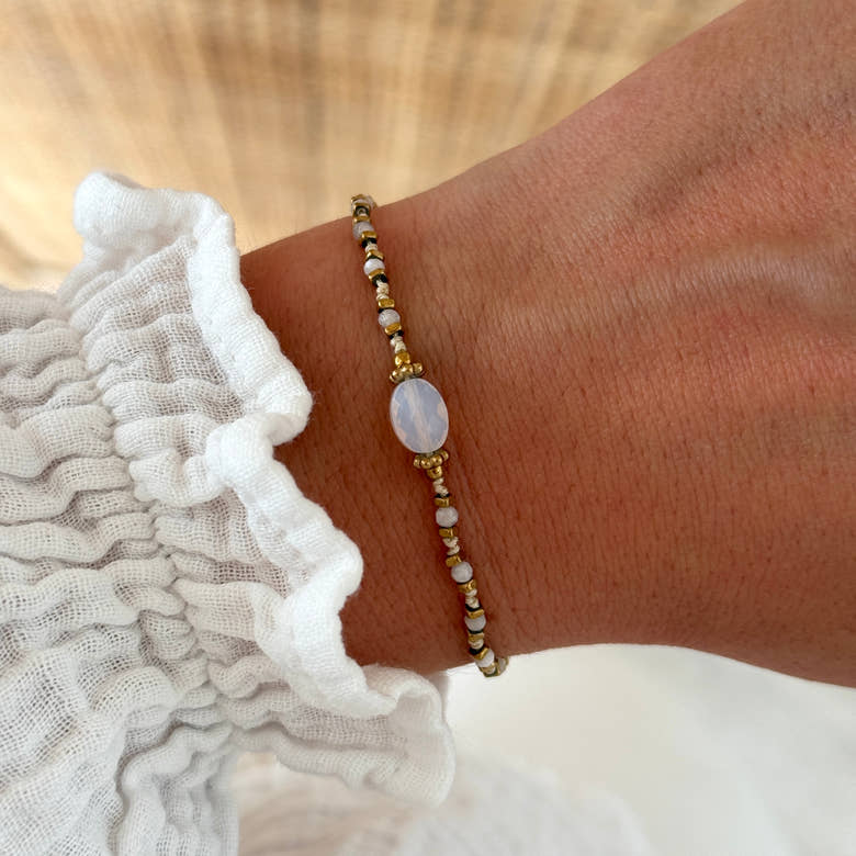 Bracelet "Luna" agate blanc acier, vue 2