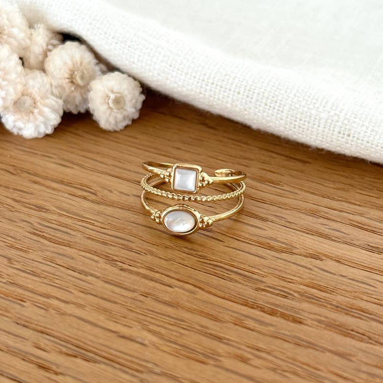 Bague "Amara" Nacre acier