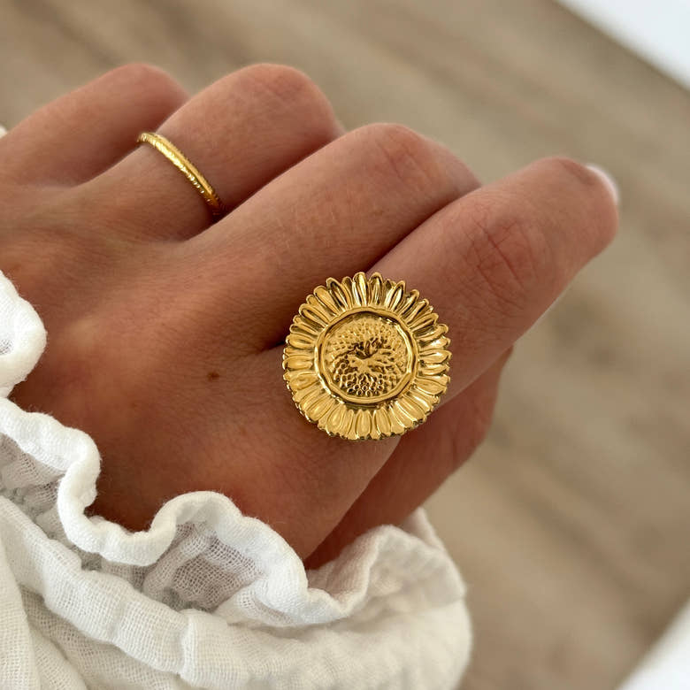 Bague "Tournesol" acier
