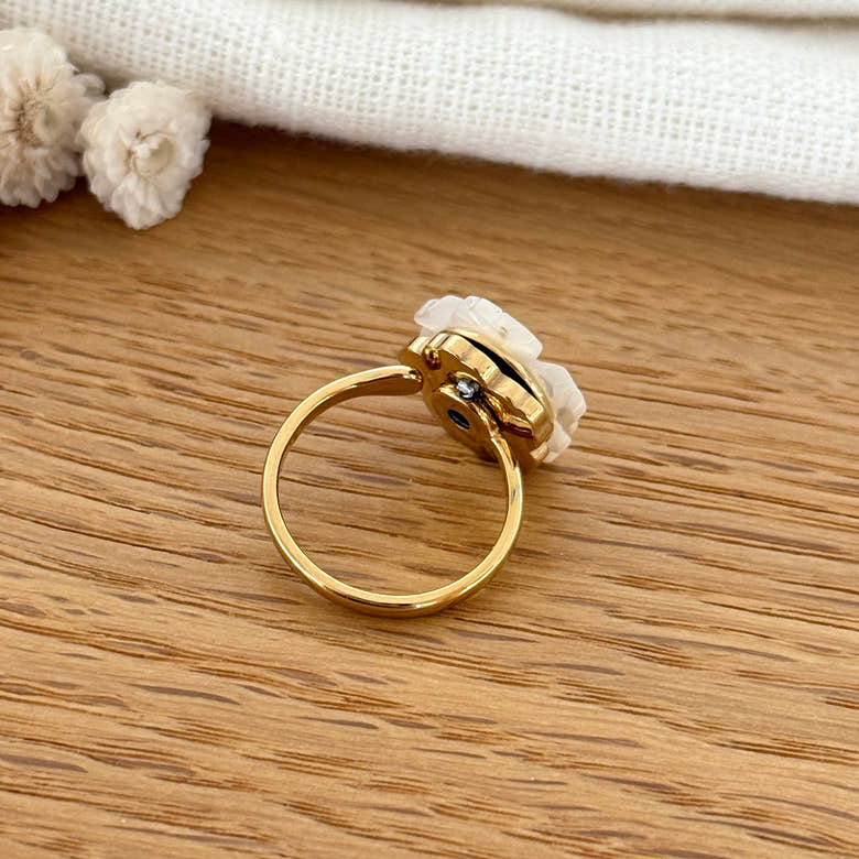 Bague tournante "Fleur nacre" acier, vue 2