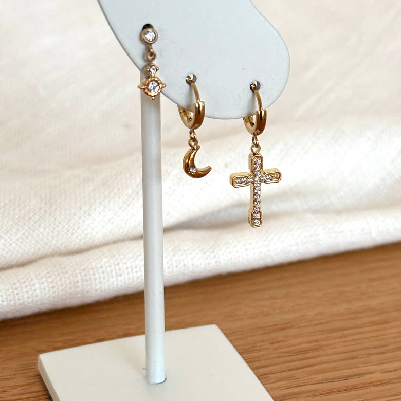 Set de boucles d'oreilles "Céleste" acier, vue 2