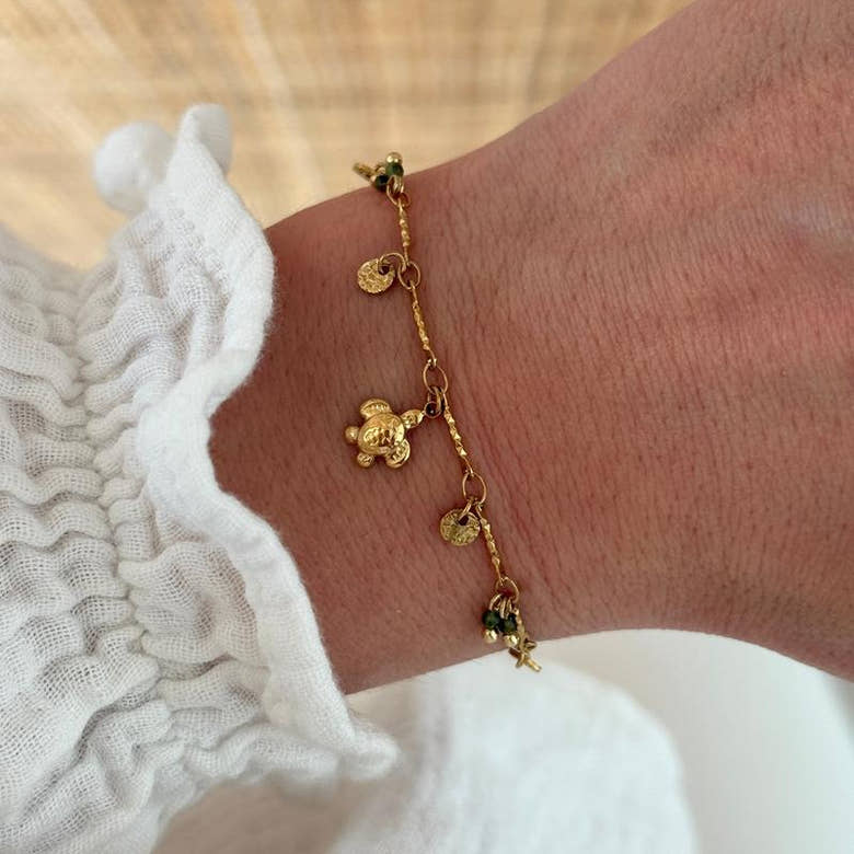 Bracelet "Tortue" vert acier