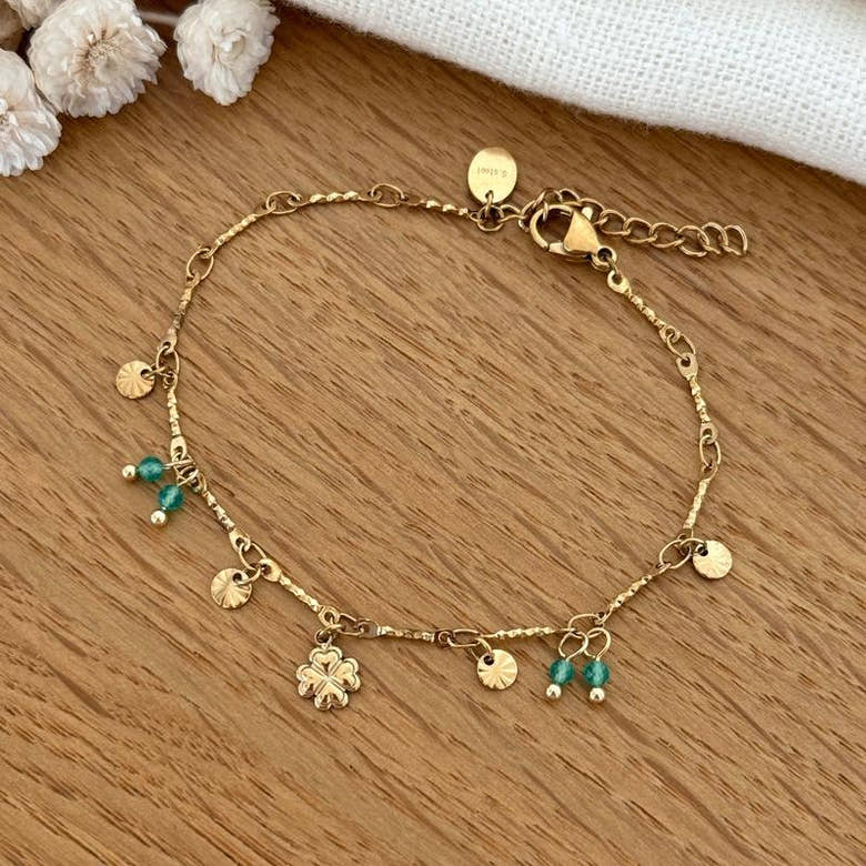 Bracelet "Trèfle" vert acier, vue 2