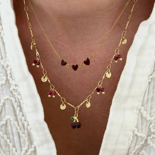 Collier "Cerise" bordeaux acier