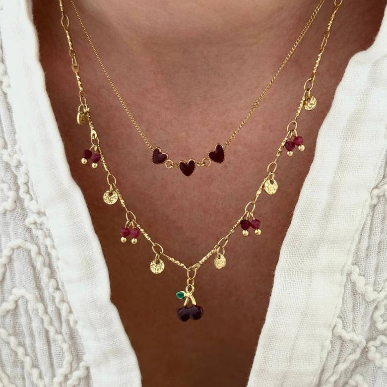 Collier "Cerise" bordeaux acier