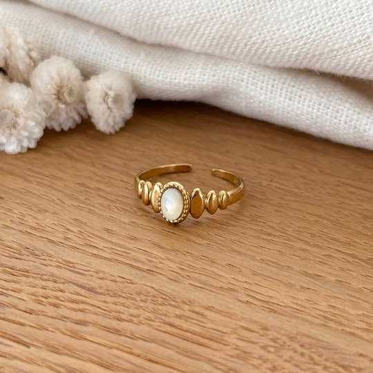 Bague "Isaline" Nacre acier