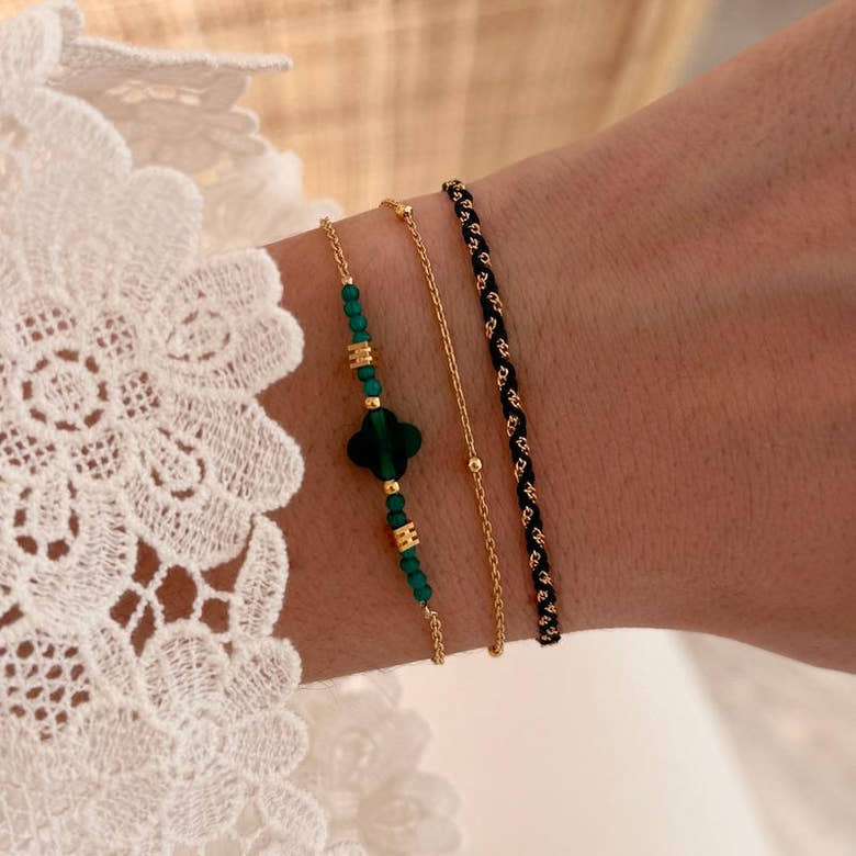 Bracelet "Soy" vert plaqué or, vue 2