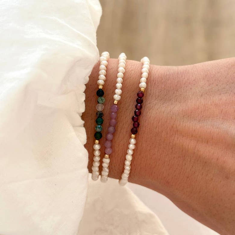 Bracelet "Emilda" quartz rose plaqué or, vue 2