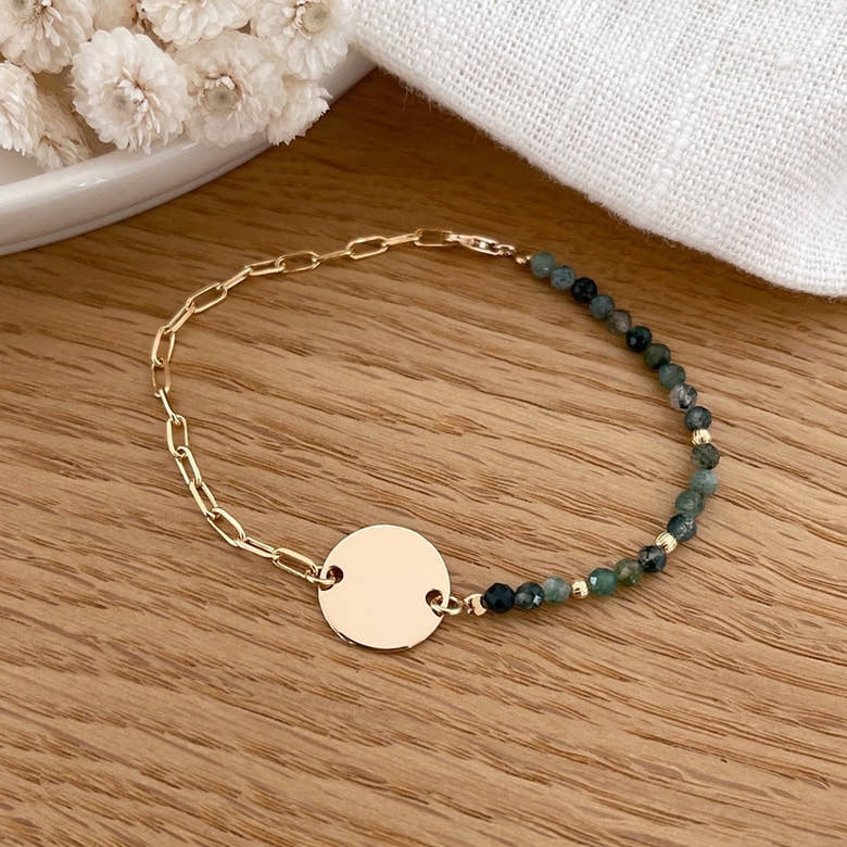 Bracelet "Talia" Agate mousse plaqué or, vue 2