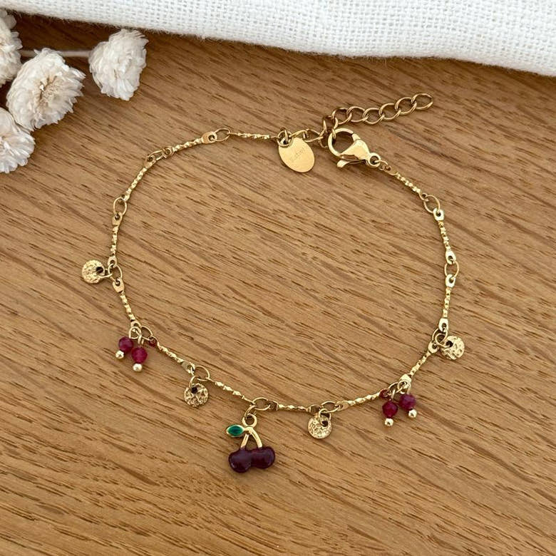 Bracelet "Cerise" bordeaux acier, vue 2