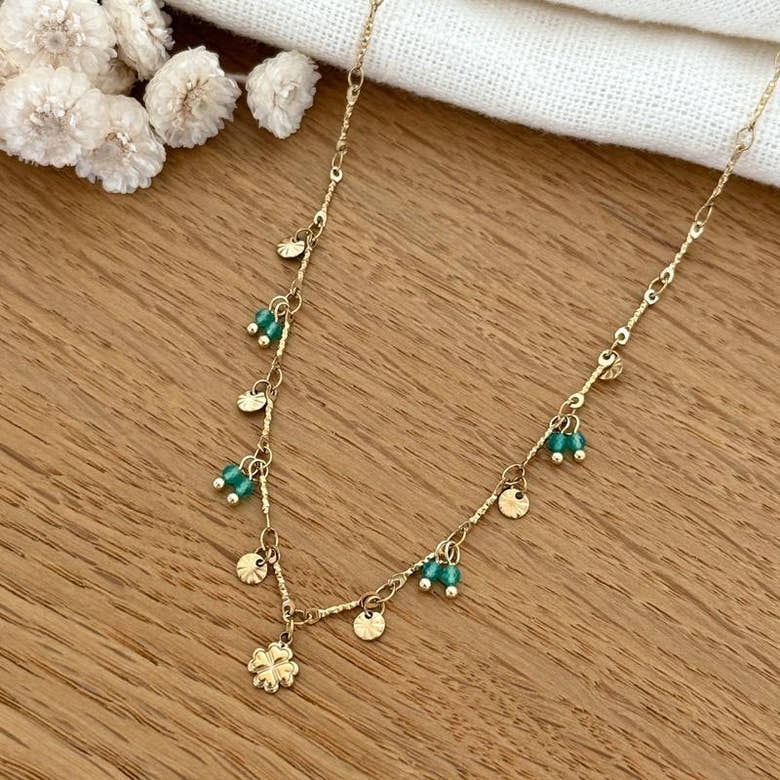 Collier "Trèfle" vert acier, vue 2