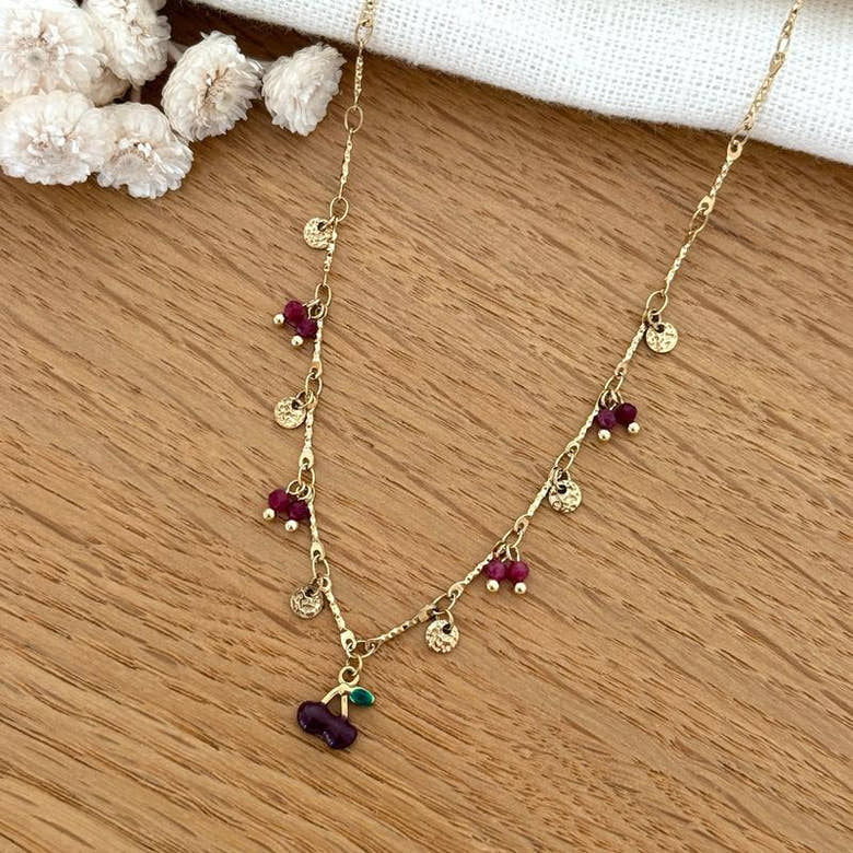 Collier "Cerise" bordeaux acier, vue 2