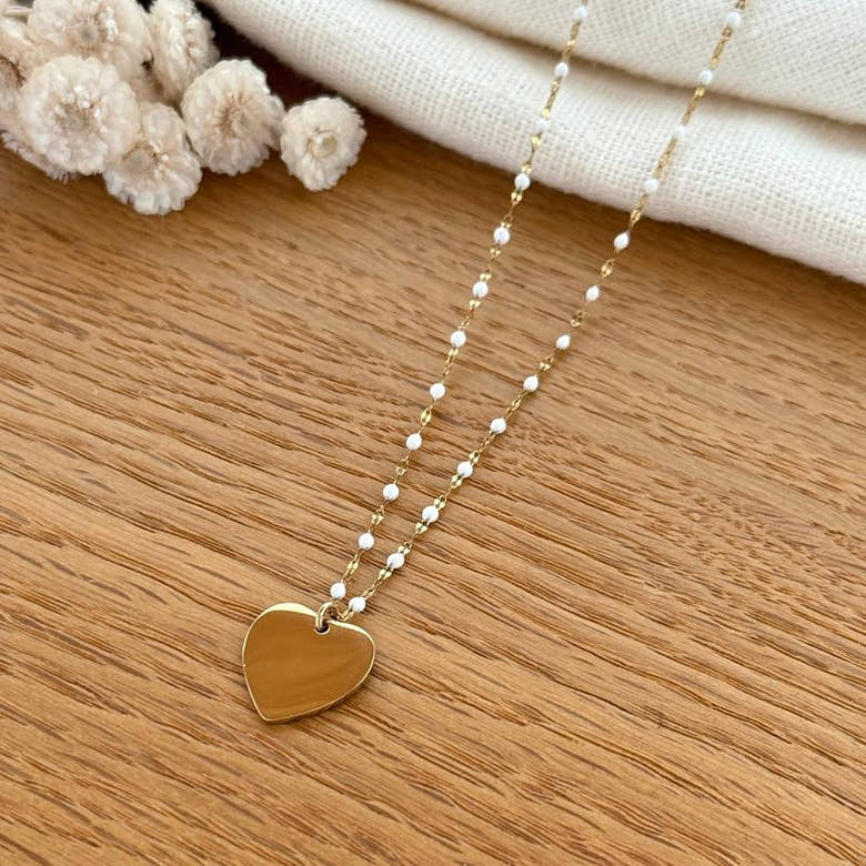 Collier "Coeur" acier blanc, vue 2