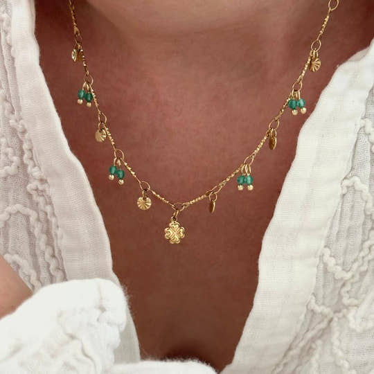 Collier "Trèfle" vert acier