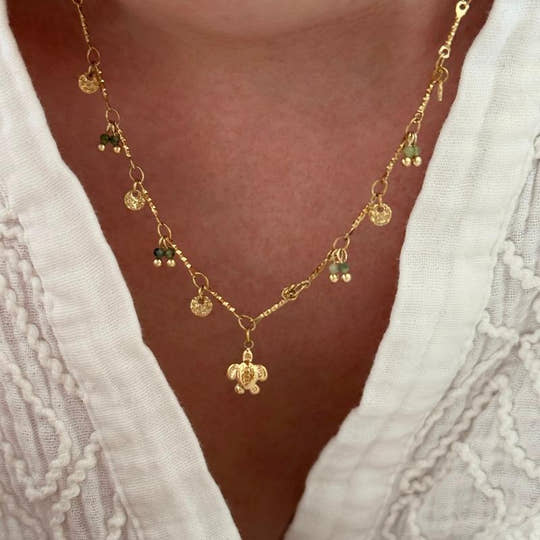 Collier "Tortue" vert acier