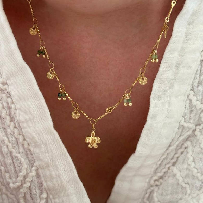 Collier "Tortue" vert acier
