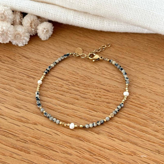 Bracelet "Wallis" jaspe dalmatien acier