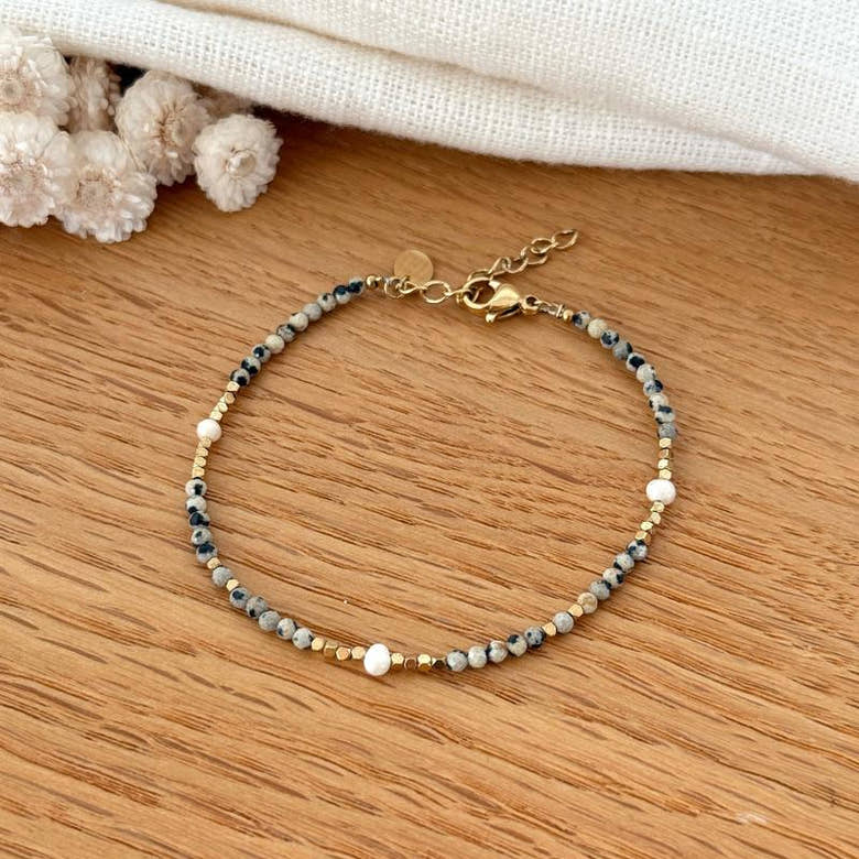 Bracelet "Wallis" jaspe dalmatien acier