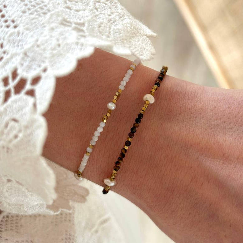 Bracelet "Wallis" simple agate blanche acier, vue 2