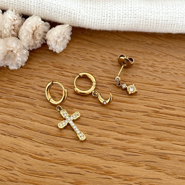 Set de boucles d'oreilles "Céleste" acier