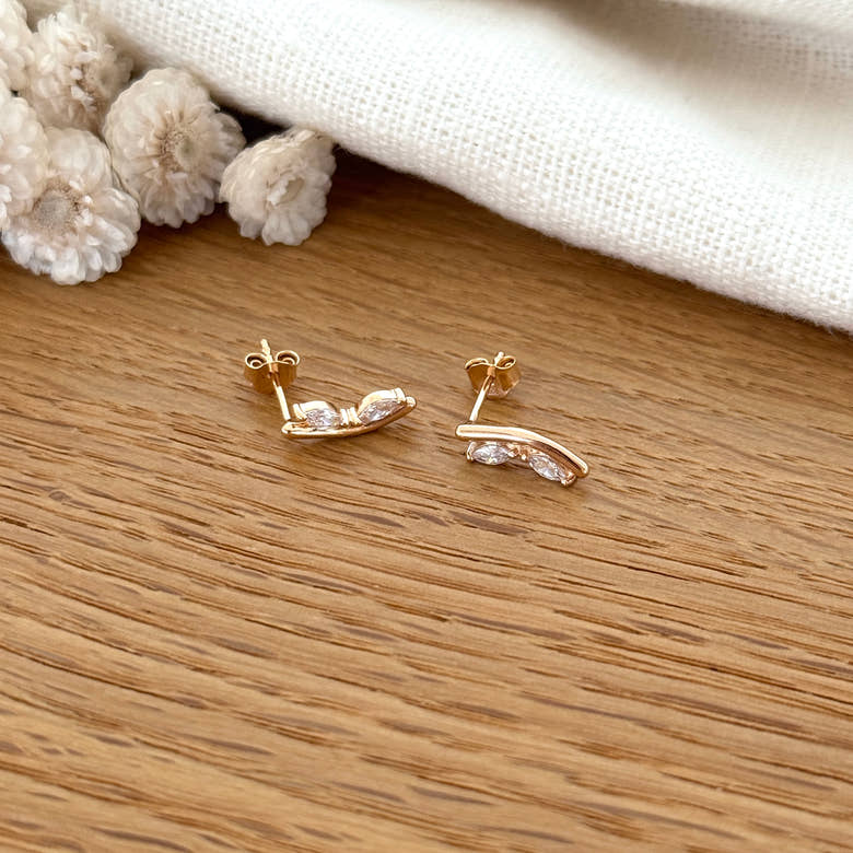 Boucles d'oreilles "Laurel" plaqué or, vue 2